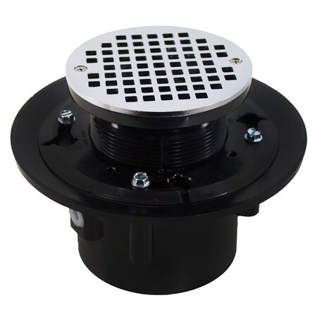 Jones Stephens 2in. x 3in. Heavy Duty ABS Slab Drain Base with 3in. Plastic Spud and 6in. Chrome Plated Strainer D49312